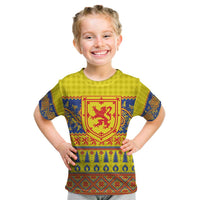 Scottish Christmas Kid T Shirt Scotland Thistle and Celtic Knot Yellow-Red Color - Wonder Print Shop