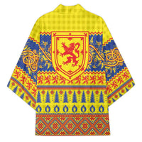 Scottish Christmas Kimono Scotland Thistle and Celtic Knot Yellow-Red Color - Wonder Print Shop