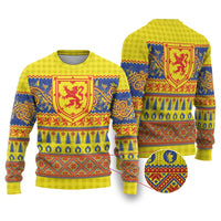 Scottish Christmas Ugly Christmas Sweater Scotland Thistle and Celtic Knot Yellow-Red Color - Wonder Print Shop