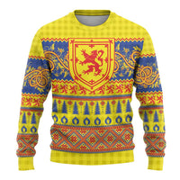 Scottish Christmas Ugly Christmas Sweater Scotland Thistle and Celtic Knot Yellow-Red Color - Wonder Print Shop