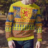 Scottish Christmas Ugly Christmas Sweater Scotland Thistle and Celtic Knot Yellow-Red Color - Wonder Print Shop