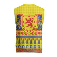 Scottish Christmas Knitted V-Neck Vest Scotland Thistle and Celtic Knot Yellow-Red Color - Wonder Print Shop