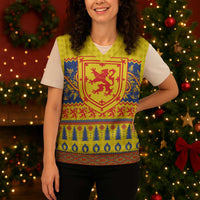 Scottish Christmas Knitted V-Neck Vest Scotland Thistle and Celtic Knot Yellow-Red Color - Wonder Print Shop
