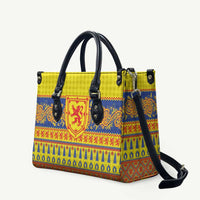 Scottish Christmas Leather Bag Scotland Thistle and Celtic Knot Yellow-Red Color - Wonder Print Shop