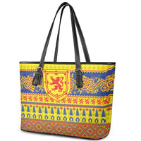 Scottish Christmas Leather Tote Bag Scotland Thistle and Celtic Knot Yellow-Red Color - Wonder Print Shop