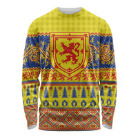 Scottish Christmas Long Sleeve Shirt Scotland Thistle and Celtic Knot Yellow-Red Color - Wonder Print Shop
