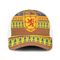 Scottish Christmas Mesh Trucker Cap Scotland Thistle and Celtic Knot Yellow-Red Color - Wonder Print Shop