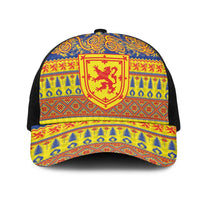 Scottish Christmas Mesh Trucker Cap Scotland Thistle and Celtic Knot Yellow-Red Color - Wonder Print Shop