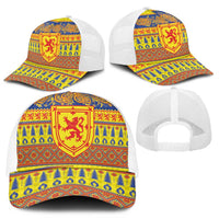 Scottish Christmas Mesh Trucker Cap Scotland Thistle and Celtic Knot Yellow-Red Color - Wonder Print Shop