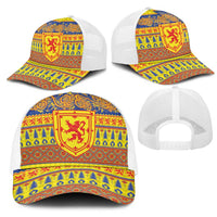 Scottish Christmas Mesh Trucker Cap Scotland Thistle and Celtic Knot Yellow-Red Color - Wonder Print Shop