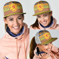 Scottish Christmas Mesh Trucker Cap Scotland Thistle and Celtic Knot Yellow-Red Color - Wonder Print Shop