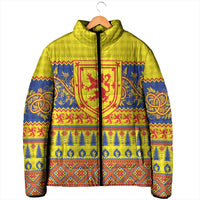 Scottish Christmas Padded Jacket Scotland Thistle and Celtic Knot Yellow-Red Color - Wonder Print Shop