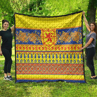 Scottish Christmas Quilt Scotland Thistle and Celtic Knot Yellow-Red Color - Wonder Print Shop