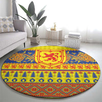 Scottish Christmas Round Carpet Scotland Thistle and Celtic Knot Yellow-Red Color - Wonder Print Shop