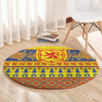 Scottish Christmas Round Carpet Scotland Thistle and Celtic Knot Yellow-Red Color - Wonder Print Shop