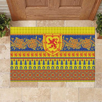 Scottish Christmas Rubber Doormat Scotland Thistle and Celtic Knot Yellow-Red Color - Wonder Print Shop