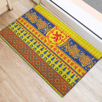 Scottish Christmas Rubber Doormat Scotland Thistle and Celtic Knot Yellow-Red Color - Wonder Print Shop