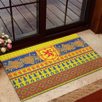 Scottish Christmas Rubber Doormat Scotland Thistle and Celtic Knot Yellow-Red Color - Wonder Print Shop