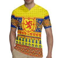 Scottish Christmas Rugby Jersey Scotland Thistle and Celtic Knot Yellow-Red Color - Wonder Print Shop