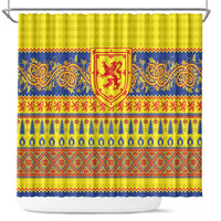 Scottish Christmas Shower Curtain Scotland Thistle and Celtic Knot Yellow-Red Color - Wonder Print Shop