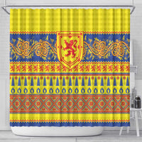 Scottish Christmas Shower Curtain Scotland Thistle and Celtic Knot Yellow-Red Color - Wonder Print Shop