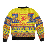 Scottish Christmas Sleeve Zip Bomber Jacket Scotland Thistle and Celtic Knot Yellow-Red Color - Wonder Print Shop