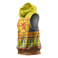 Scottish Christmas Sleeveless Hoodie Scotland Thistle and Celtic Knot Yellow-Red Color - Wonder Print Shop