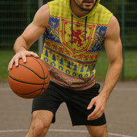 Scottish Christmas Sleeveless Hoodie Scotland Thistle and Celtic Knot Yellow-Red Color - Wonder Print Shop