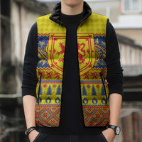Scottish Christmas Sleeveless Puffer Jacket Scotland Thistle and Celtic Knot Yellow-Red Color - Wonder Print Shop