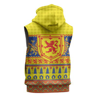 Scottish Christmas Sleeveless Zip Hoodie Scotland Thistle and Celtic Knot Yellow-Red Color - Wonder Print Shop