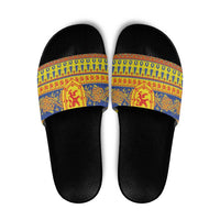 Scottish Christmas Slide Sandals Scotland Thistle and Celtic Knot Yellow-Red Color - Wonder Print Shop