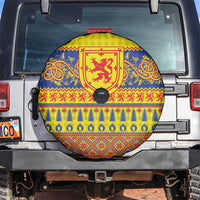 Scottish Christmas Spare Tire Cover Scotland Thistle and Celtic Knot Yellow-Red Color - Wonder Print Shop