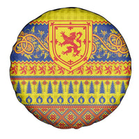 Scottish Christmas Spare Tire Cover Scotland Thistle and Celtic Knot Yellow-Red Color - Wonder Print Shop