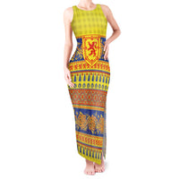 Scottish Christmas Tank Maxi Dress Scotland Thistle and Celtic Knot Yellow-Red Color - Wonder Print Shop