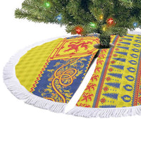 Scottish Christmas Tree Skirt Scotland Thistle and Celtic Knot Yellow-Red Color - Wonder Print Shop
