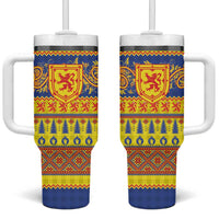 Scottish Christmas Tumbler With Handle Scotland Thistle and Celtic Knot Yellow-Red Color - Wonder Print Shop