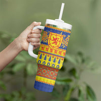 Scottish Christmas Tumbler With Handle Scotland Thistle and Celtic Knot Yellow-Red Color - Wonder Print Shop