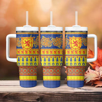 Scottish Christmas Tumbler With Handle Scotland Thistle and Celtic Knot Yellow-Red Color - Wonder Print Shop