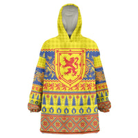 Scottish Christmas Wearable Blanket Hoodie Scotland Thistle and Celtic Knot Yellow-Red Color - Wonder Print Shop