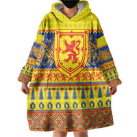 Scottish Christmas Wearable Blanket Hoodie Scotland Thistle and Celtic Knot Yellow-Red Color - Wonder Print Shop