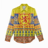 Scottish Christmas Women Casual Shirt Scotland Thistle and Celtic Knot Yellow-Red Color - Wonder Print Shop
