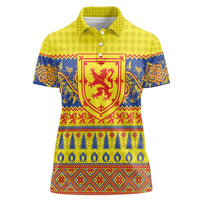 Scottish Christmas Women Polo Shirt Scotland Thistle and Celtic Knot Yellow-Red Color - Wonder Print Shop
