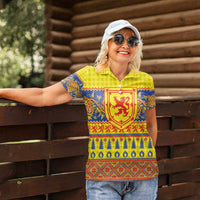 Scottish Christmas Women Polo Shirt Scotland Thistle and Celtic Knot Yellow-Red Color - Wonder Print Shop
