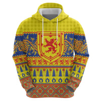 Scottish Christmas Zip Hoodie Scotland Thistle and Celtic Knot Yellow-Red Color - Wonder Print Shop