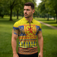 Scottish Christmas Zipper Polo Shirt Scotland Thistle and Celtic Knot Yellow-Red Color - Wonder Print Shop