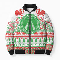 Welsh Christmas Bomber Puffer Jacket Awen and Celtics Culture with Xmas Elements - Wonder Print Shop