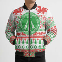 Welsh Christmas Bomber Puffer Jacket Awen and Celtics Culture with Xmas Elements - Wonder Print Shop