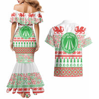 Welsh Christmas Couples Matching Mermaid Dress and Hawaiian Shirt Awen and Celtics Culture with Xmas Elements - Wonder Print Shop