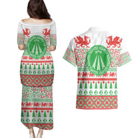 Welsh Christmas Couples Matching Puletasi and Hawaiian Shirt Awen and Celtics Culture with Xmas Elements - Wonder Print Shop