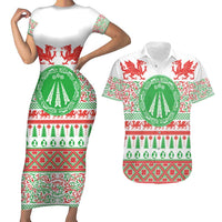 Welsh Christmas Couples Matching Short Sleeve Bodycon Dress and Hawaiian Shirt Awen and Celtics Culture with Xmas Elements - Wonder Print Shop